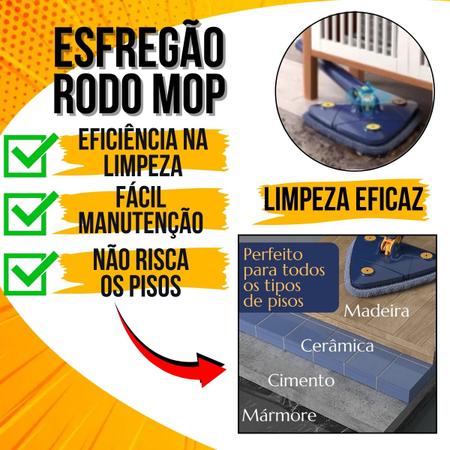 Imagem de MOP Esfregão Limpeza Giratório Triangular Rodo Mágico 360 Multiuso Limpa Vidro Parede Piso Chão Casa Banheiro Janela C/ Refil