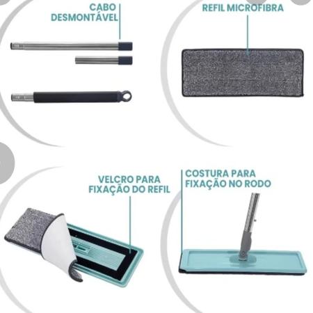 Imagem de Mop Flat Balde 6 Litros Com 3 Refis Com Cabo Extensível Inox