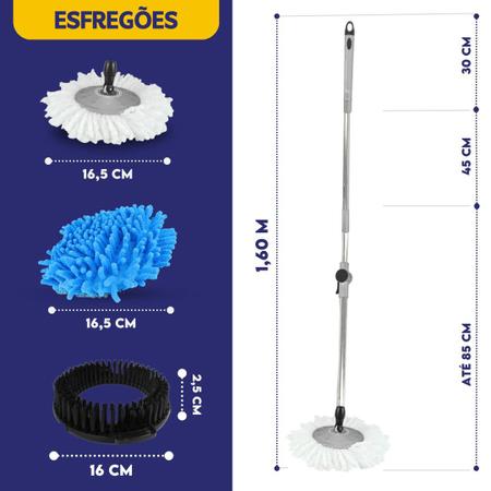 Imagem de Mop Giratório Com Cesto Em Inox Cinza - Cabo 150cm - Completo - Nybc