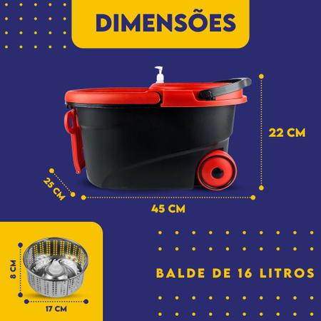 Imagem de Mop Giratório Com Cesto Em Inox Vermelho - Cabo 150cm - Completo - Nybc