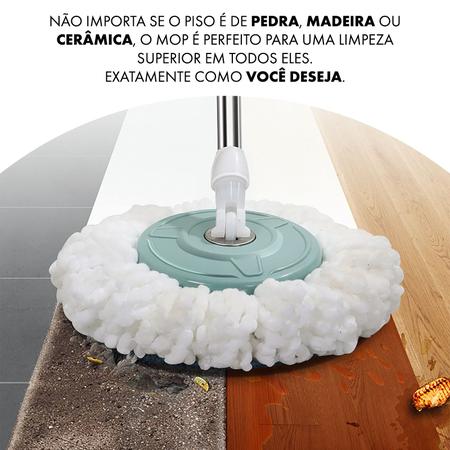 Imagem de MOP Giratório de Inox Esfregão Multiuso Com 3 Refis Lava, Limpa e Seca - Vassoura e Cesto Inox - Balde com Rodinhas 12 Litros para Limpeza Pesada
