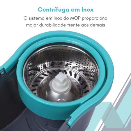 Imagem de MOP Giratório Inox com Refil Extra 8 Litros, Balde, Centrífuga, Ajustável, Lava e Seca (Cinza)