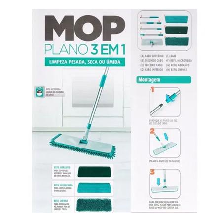 Imagem de Mop Plano 3 EM 1, Limpeza Pesada, Úmida e Tira Pó, Esfregão MOP0617, Flash Limp, Inox e verde