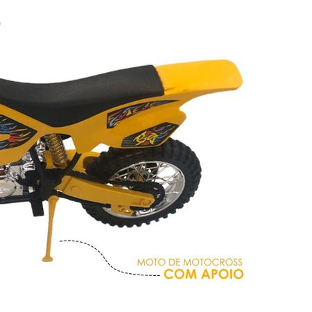 Imagem de Motinha Infantil Super Cross Miniatura Menino Trilha Brinquedo Moto Para Criança Amarelo