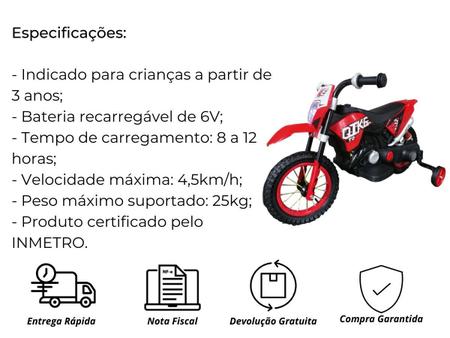 Moto Elétrica Infantil Criança +3 Anos Motocross 6V 2-3 Km/h Até 25kg Com  Som ImportWay - Moto Elétrica Infantil - Magazine Luiza