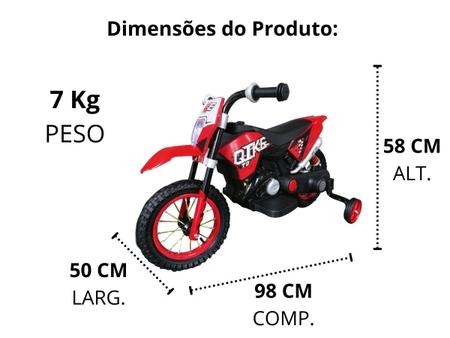 Moto Elétrica Infantil Criança +3 Anos Motocross 6V 2-3 Km/h Até 25kg Com  Som Azul Importway - Baby&Kids