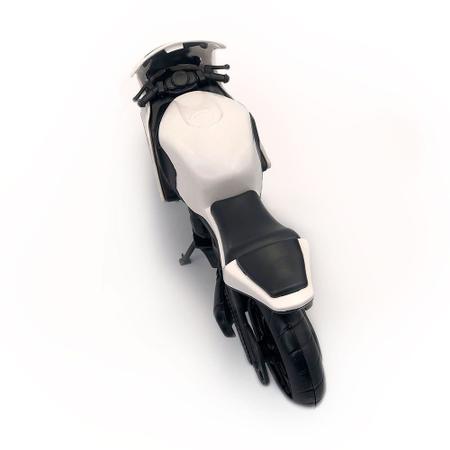 Moto De Brinquedo Branca Pequena Rodas Esportivas Com Apoio na