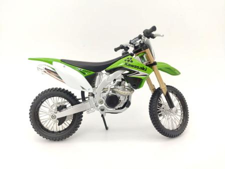 Moto de Ferro Trilha Miniatura Kawasaki KX 450F 1:12 na Caixa Maisto