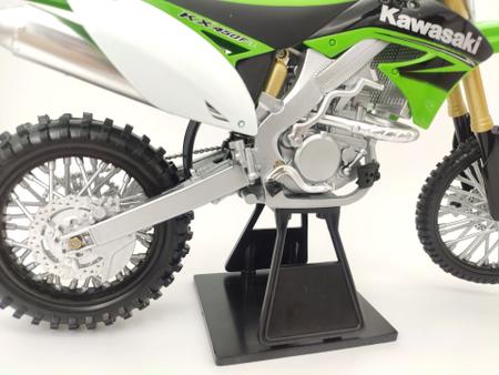 Moto de Ferro Trilha Miniatura Kawasaki KX 450F 1:12 na Caixa Maisto