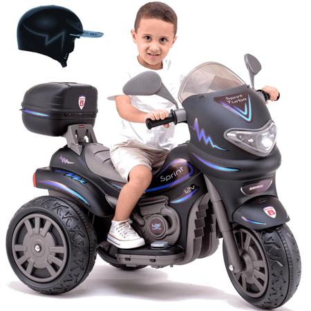 Moto Eletrica Infantil Biemme Sprint Turbo 12V Capacete Azul na