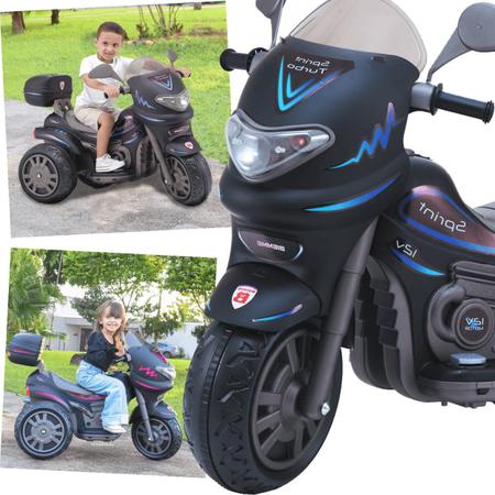 Moto Eletrica Infantil Grande 12v Sprint Turbo Com Capacete - Preto