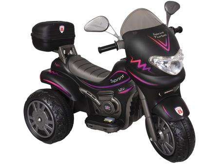 Moto Eletrica Infantil Grande 12v Sprint Turbo Com Capacete - Preto