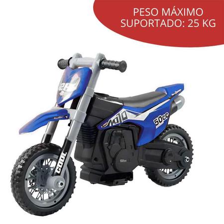 Moto Elétrica Infantil Criança +3 Anos Motocross 6V 2-3 Km/h Até 25kg Com  Som Azul Importway - Baby&Kids