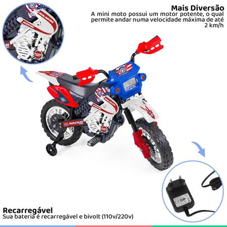 Moto Elétrica Infantil Motocross Para Criança +3 anos até 20kg Realista 6v  Xplast Moto Elétrica Moto