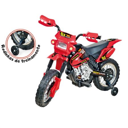 Imagem de Moto Eletrica Infantil Motocross Vermelha com Faróis e Rodinhas Apoio