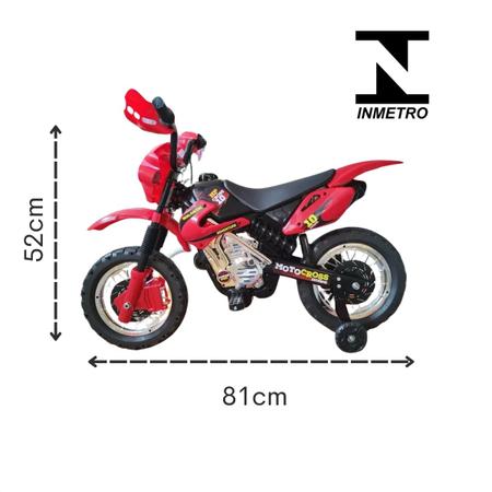 Imagem de Moto Eletrica Infantil Motocross Vermelha com Faróis e Rodinhas Apoio