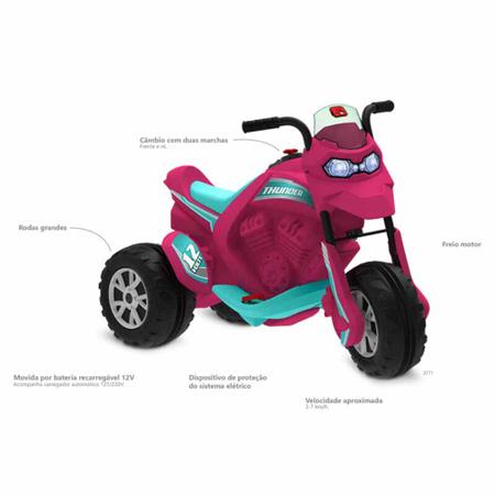 Moto Eletrica Infantil Bandeirante Super Thunder 12V Pink - Maçã