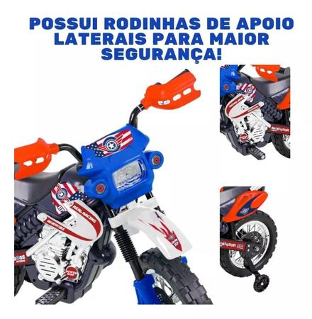 Moto Eletrica Infantil Xplast Motocross 6V Azul com Rodinhas - Maçã Verde  Baby