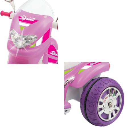 Moto eletrica infantil sprint turbo pink com bau E capacete no