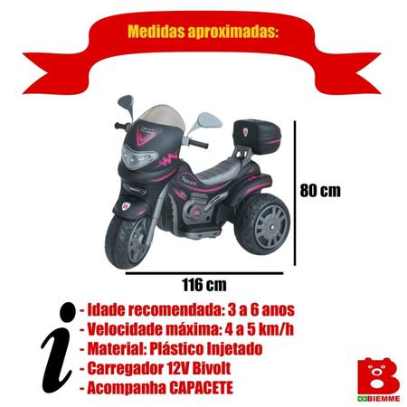 Imagem de Moto Motocicleta Elétrica Infantil Sprint Preto com Rosa 12v