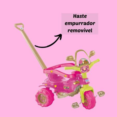 Triciclo Motoca Infantil Com Empurrador Removível - Rosa