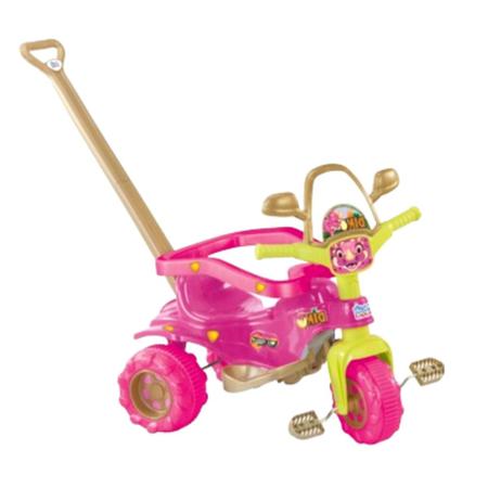 Motoca Infantil Triciclo Encantado Rosa com Empurrador e Proteção