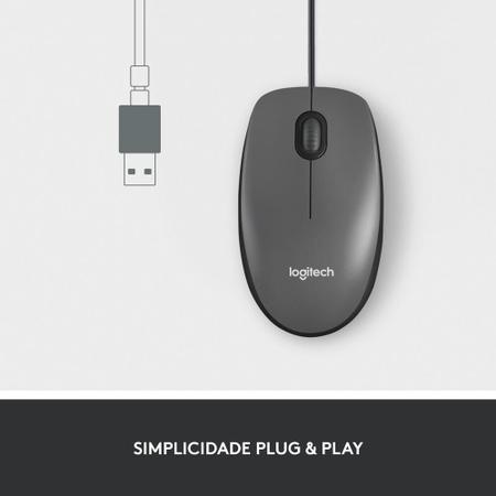 Imagem de Mouse com fio USB Logitech M100 com Design Ambidestro e Facilidade Plug and Play, Cinza - 910-001601