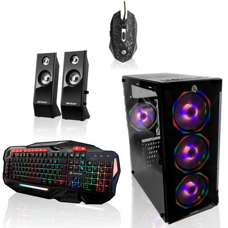 Mouse de Jogo 2400DPI Teclado Gamer Semi Mecânico Caixa de Som PC Black  Piano Gabinete Vidro Temperado - Hayom - Kit Gamer - Magazine Luiza