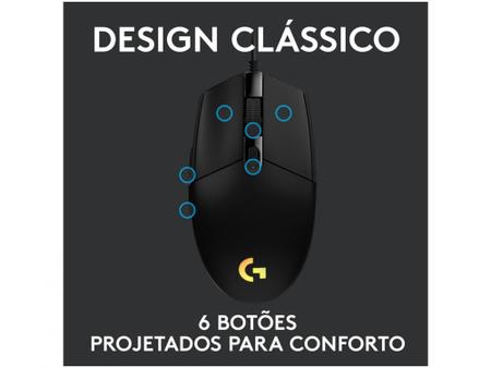 Imagem de Mouse Gamer Lightsync RGB Logitech Óptico 8000DPI - 6 Botões G203 Preto