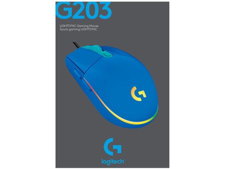 Imagem de Mouse Gamer Logitech G Óptico 8000DPI 6 Botões G203 Lightsync Azul