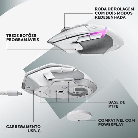 Imagem de Mouse Gamer Sem Fio Logitech G502 X Plus, RGB, 25600 DPI, 13 Botões, Switch, Branco - 910-006170