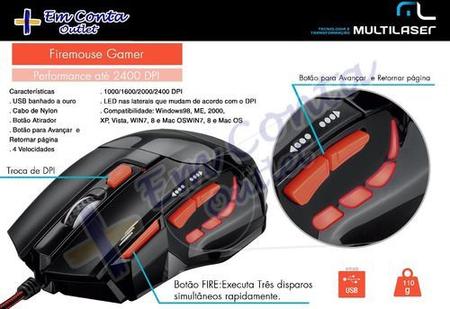 Imagem de Mouse Multilaser Firemouse Gamer Performance Mo236