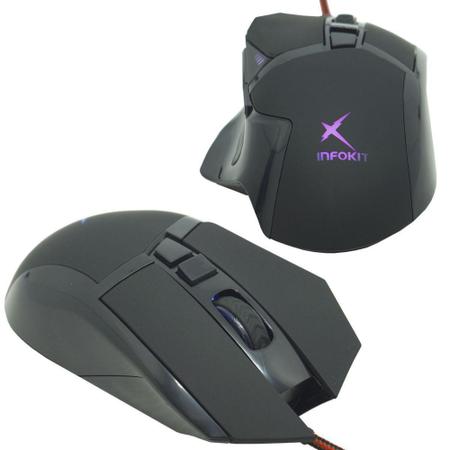 Imagem de Mouse Óptico Gamer Usb 2400 Dpi 6 Botões Led Rgb 4 Cores Cabo Infokit X Soldado GM-601 Preto