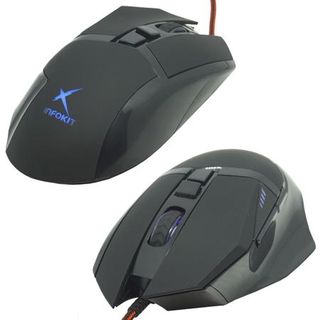 Imagem de Mouse Óptico Gamer Usb 2400 Dpi 6 Botões Led Rgb 4 Cores Cabo Infokit X Soldado GM-601 Preto