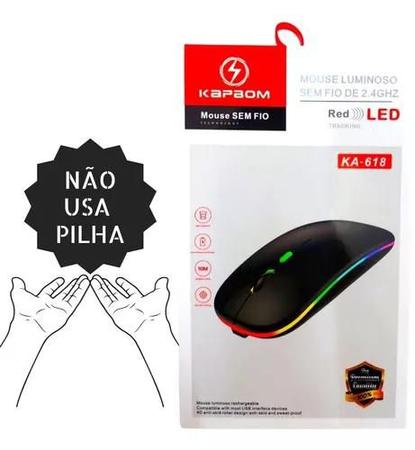 Imagem de Mouse Óptico Sem Fio Luminoso Led Leve Silencioso Recarrega