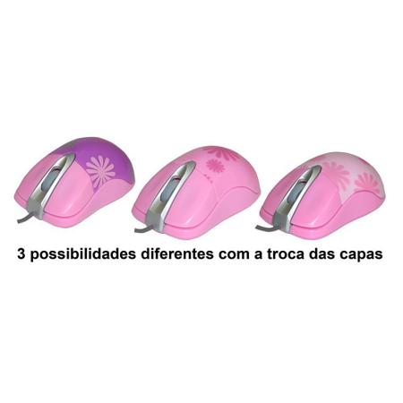 Imagem de Mouse óptico USB na cor rosa com 2 capinhas extras