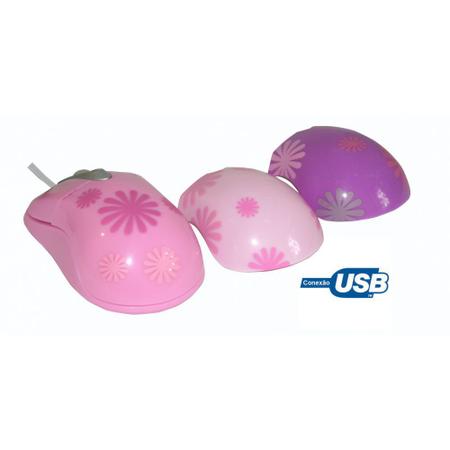 Imagem de Mouse óptico USB na cor rosa com 2 capinhas extras