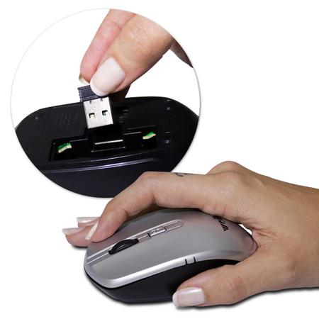 Imagem de Mouse Óptico Wireless Sem Fio Sensor LED USB 2.4GHz 3 Botões 3200 DPI Prata Notebook Computador