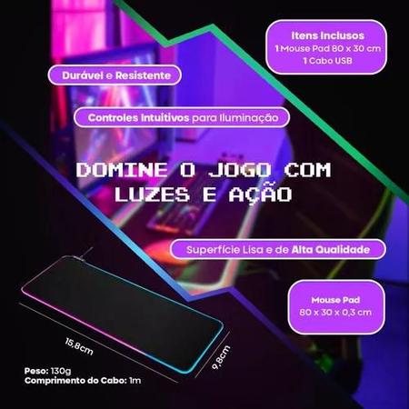 Imagem de Mouse Pad Gamer com Iluminação RGB LED de 7 Cores Vibrantes - 80x30cm