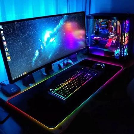 Imagem de Mouse Pad Gamer Grande Rgb Led 80x30 Usb 7 Cores