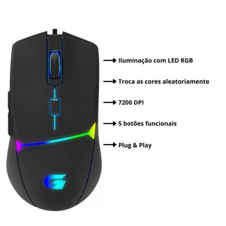 Mouse Gamer Rgb Para Jogo Fortrek Crusader 7200dpi 125hz - LOJA