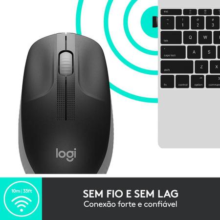 Imagem de Mouse sem fio Logitech M190 com Design Ambidestro de Tamanho Padrão, Conexão USB e Pilha Inclusa, Cinza - 910-005902