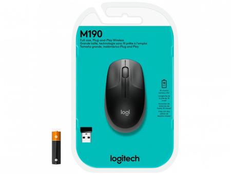 Imagem de Mouse sem Fio Logitech Óptico 1000DPI 3 Botões - M190 Cinza