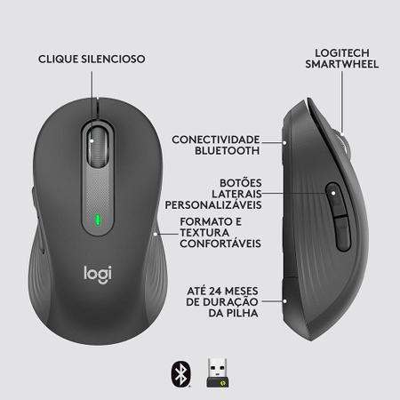 Imagem de Mouse Sem Fio Logitech Signature M650, 2000 DPI, Compacto, 5 Botões, Silencioso, Bluetooth, USB, Grafite - 910-006250