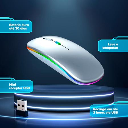 Imagem de Mouse Sem Fio Recarregável Wireless Led Rgb Colorido Ergonômico Usb 2.4 Ghz