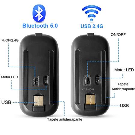 Imagem de Mouse sem Fio Recarregável Wireless Led RGB Ergonômico