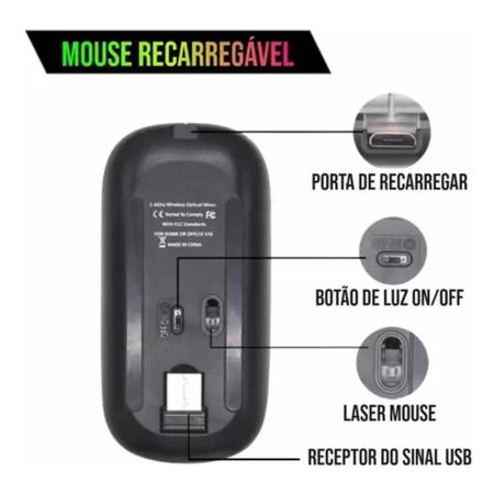 Imagem de Mouse Sem Fio Usb Recarregável Bluetooth Rgb: Cores