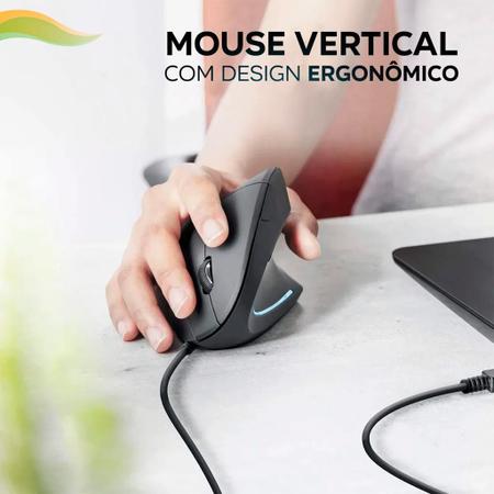 Imagem de Mouse Vertical Ergonômico Luz Led RGB 6 Botões