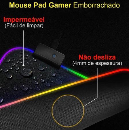 Imagem de Mousepad Gamer Com Led Rgb 30x25 Mouse Mauser Desk Pad Jogos