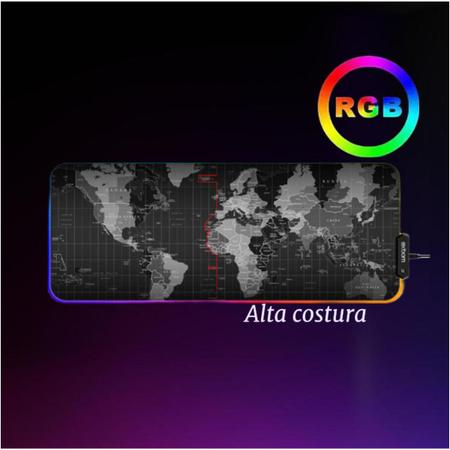 Imagem de Mousepad Gamer Grande Com Led RGB 11 cores 80x30cm - Mapa Mundi